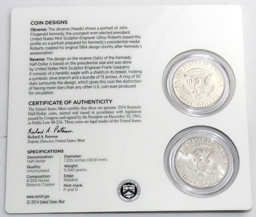 Back Card of 2014 50th Anniversary Kennedy Half-Dollar Uncirculated Coin Set