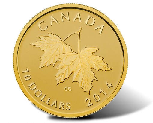 2014 Canadian $10 gold coin with Queen Elizabeth II effigy from 1953 (reverse)