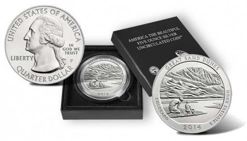2014-P Great Sand Dunes National Park Five Ounce Silver Uncirculated Coin and Presentation Case