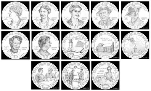 Design Candidates for 2014 Eleanor Roosevelt First Spouse Gold Coins