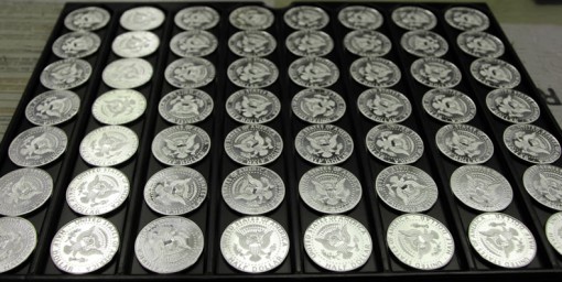 Tray of 2014-S Enhanced Uncirculated Kennedy Half-Dollar Silver Coins