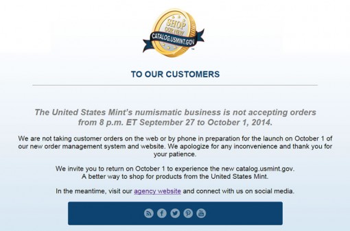 US Mint Customer Message