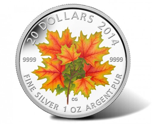 2014 $20 Maple Leaves Glow-in-the-Dark Silver Coin
