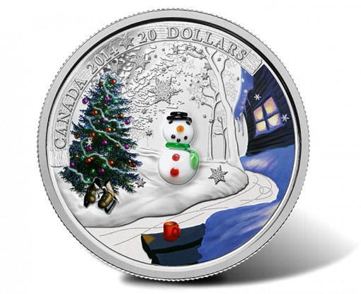 2014 $20 Venetian Glass Snowman Silver Coin - Reverse
