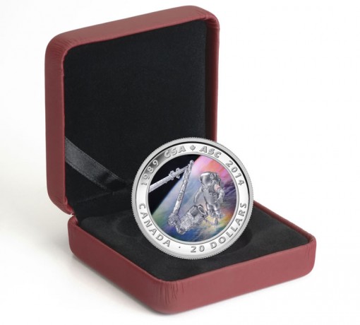 2014 25th Anniversary Canadian Space Agency Silver Coin and Case