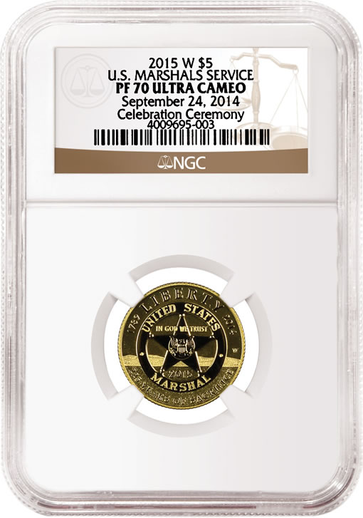 2015-W $5 Proof US Marshals Service Gold Commemorative Coin - Obverse