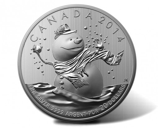 Canadian 2014 $20 Snowman Silver Coin for $20