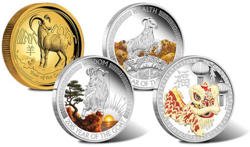 2015 Year of the Goat Coins and Chinese Lion Dance Coin