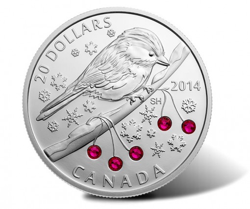 Canada 2014 $20 Chickadee with Swarovski Winter Berry Elements Silver Coin