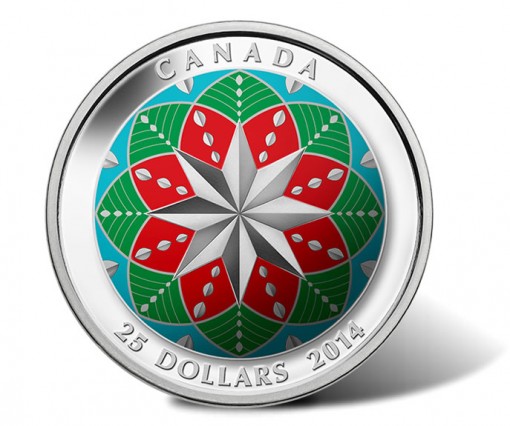 Canada 2014 $25 Christmas Ornament Silver Ultra-High Relief Colored Coin