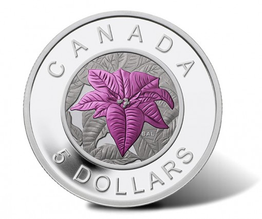 Canada 2014 $5 Poinsettia Silver Coin with Niobium Coloring