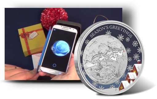 Smartphone and Australian 2014 50c Christmas Silver Proof Coin