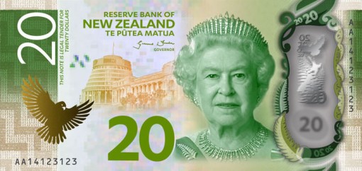 New Zealand $20 Note Featuring Queen Elizabeth II
