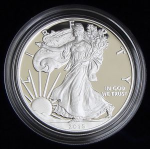 Photo of a 2015-W Proof American Silver Eagle (Obverse Side)