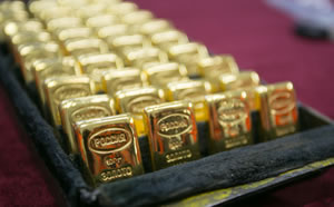 Rows of gold bullion