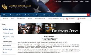 Screenshot of US Mint Webpage about Rhett Jeppson