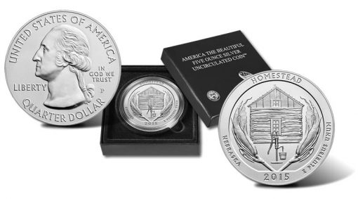 2015-P Homestead National Monument Five Ounce Silver Uncirculated Coin and Presentation Case