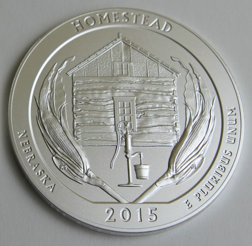 2015-P Homestead National Monument of America Five Ounce Silver Uncirculated Coin, Reverse