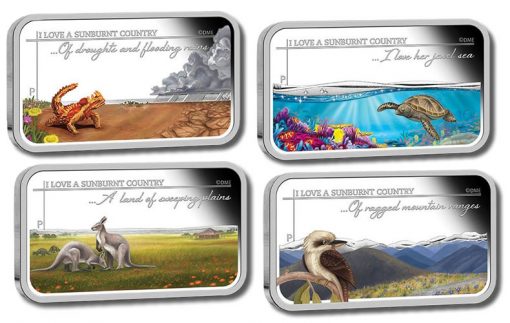 Rectangular coins of the 2015 Sunburnt Country Silver Set