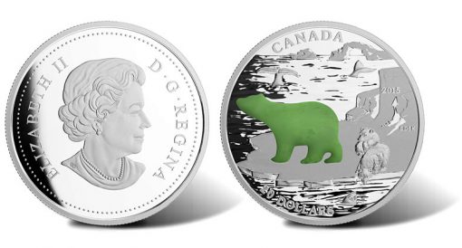 2015 $20 Polar Bear Silver Coin with Canadian Jade (Obverse and Reverse)