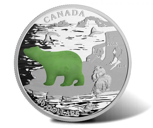 2015 $20 Polar Bear Silver Coin with Canadian Jade (Reverse)