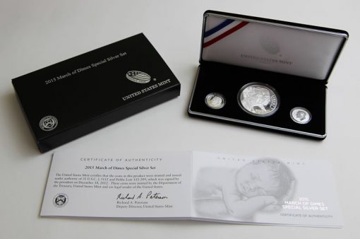 Coins, case, packaging and cert of March of Dimes Set