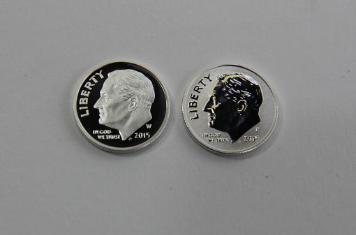 Proof and reverse proof 2015 Roosevelt Dimes - obverses