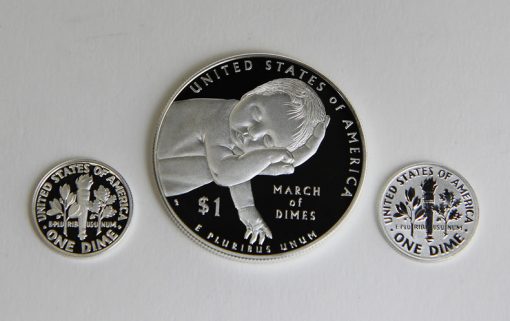 Proof, reverse proof 2015 dimes and proof March of Dimes $1 - reverses