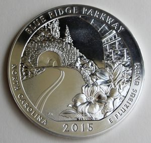 2015 Blue Ridge Parkway 5 Oz Ounce Silver Bullion Coin, Reverse