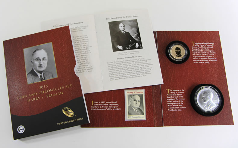 TRUMAN $1 COIN & FIRST SPOUSE MEDAL SET 2015 HARRY S 