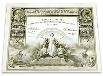 2015 Panama Pacific International Exposition Certificate