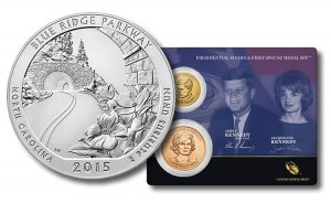 World Coins, Blue Ridge Parkway 5 Oz Coin and Kennedy Set