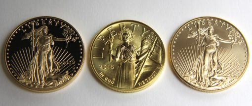 Obverses of 2015 Proof Gold Eagle, 2015 American Liberty High Relief and 2015 Uncirculated Gold Eagle