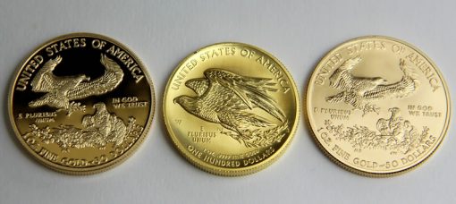Reverses of 2015 Proof Gold Eagle, 2015 American Liberty High Relief and 2015 Uncirculated Gold Eagle