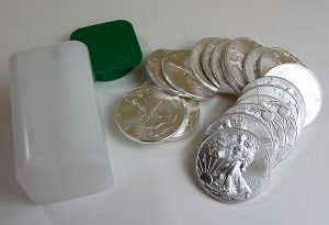 Roll of American Eagle silver bullion coins