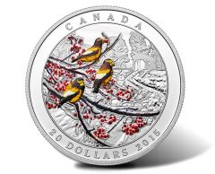 2015 Winter Freeze Silver Coin Features Evening Grosbeak