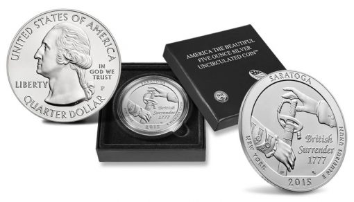 2015-P Saratoga National Historical Park Five Ounce Silver Uncirculated Coin and Case