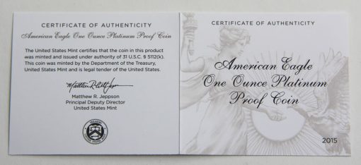 2015-W $100 Proof American Platinum Eagle - Certificate of Authenticity