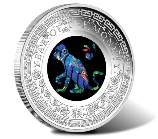 2016 $1 Lunar Monkey Opal 1 oz Silver Proof Coin