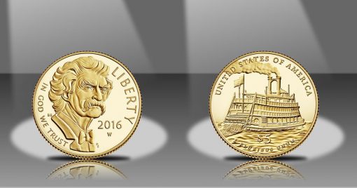 2016-W $5 Proof Mark Twain Commemorative Gold Coin, Obverse and Reverse