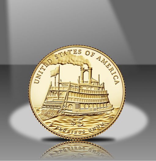 2016-W $5 Proof Mark Twain Commemorative Gold Coin, Reverse in Spotlight