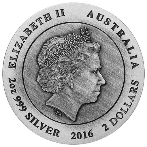 2016 Australian Kangaroo High Relief 2 oz Silver Antiqued Coin, Obverse