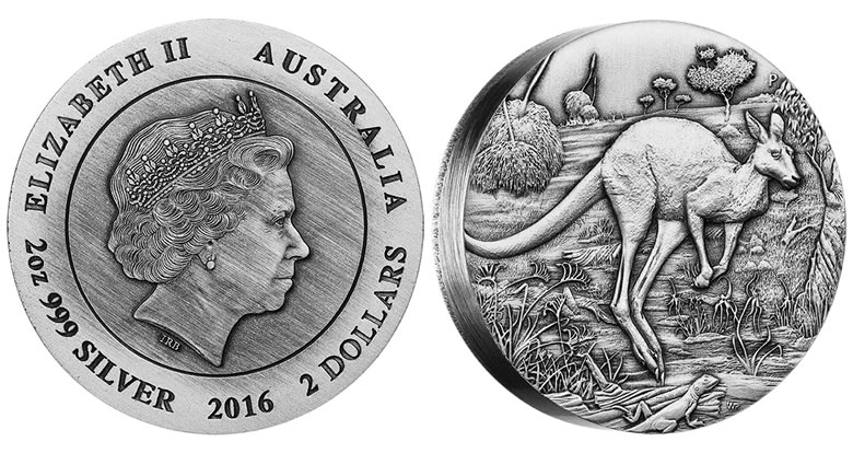 2016 Australia Kangaroo 2oz Silver High Relief Antiqued Coin NGC MS70 Perth OGP 