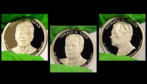 Photos of Reagan, Ford and Nixon Presidential $1 Proof Coins
