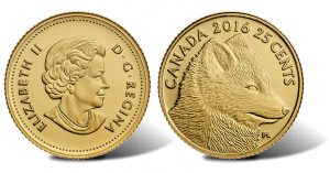 2016 25c Canadian Traditional Arctic Fox Gold Coin at 0.5 Grams