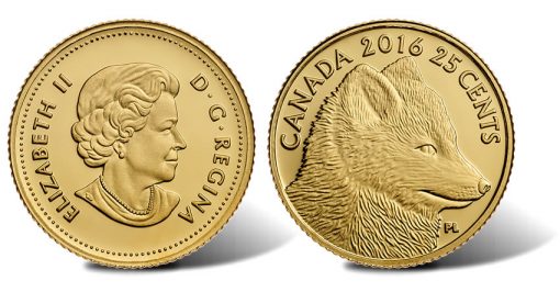 2016 25c Canadian Traditional Arctic Fox 0.5g Gold Coin