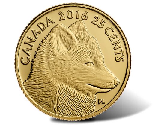 2016 25c Canadian Traditional Arctic Fox 0.5g Gold Coin - Reverse