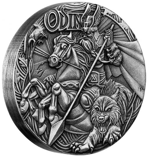 2016 Odin High Relief 2 oz Silver Antiqued Coin, Reverse