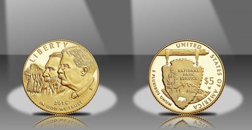 2016-W $5 Proof National Park Service 100th Anniversary Commemorative Gold Coin, Obverse and Reverse