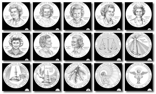 Design candidates for the 2016 Betty Ford First Spouse Gold Coins